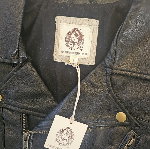 CHASING UNICORNS LONE STAR LEATHER BIKER JACKET NOIR (NWT) - Picture 14 of 17